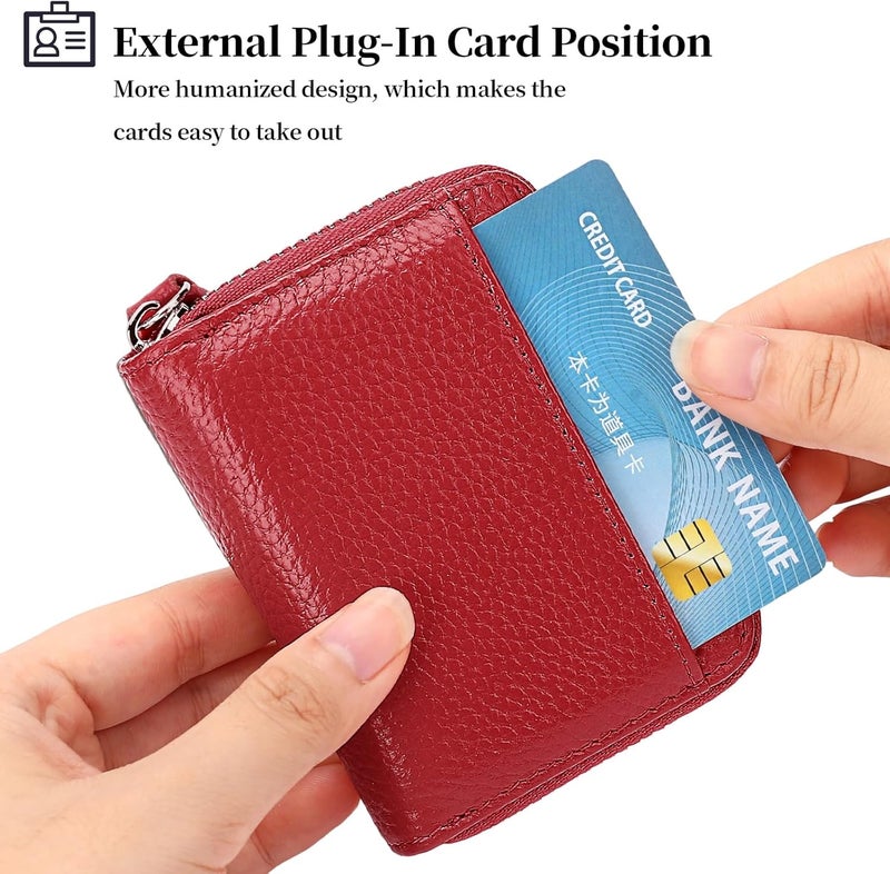 SENDEFN RFID Credit Card Holder for Women Small Leather Zipper Card Case Wallet 15 Slots - Image 5